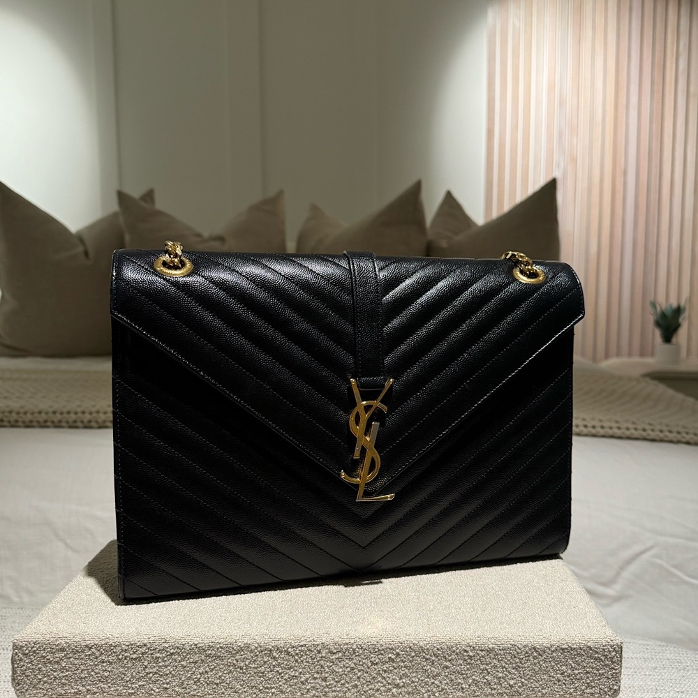 Yves Saint Laurent Chevron Large Monogram Satchel (YSL)
